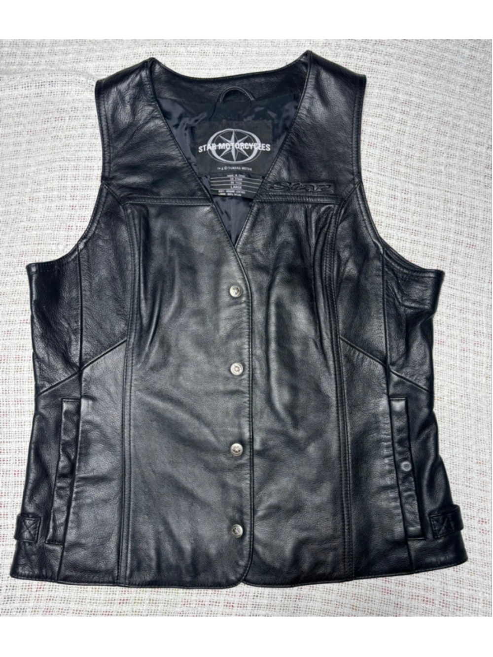 Yamaha Star Motorcycles Black Pebbled Leather Biker Vest Woman's Size Large READ